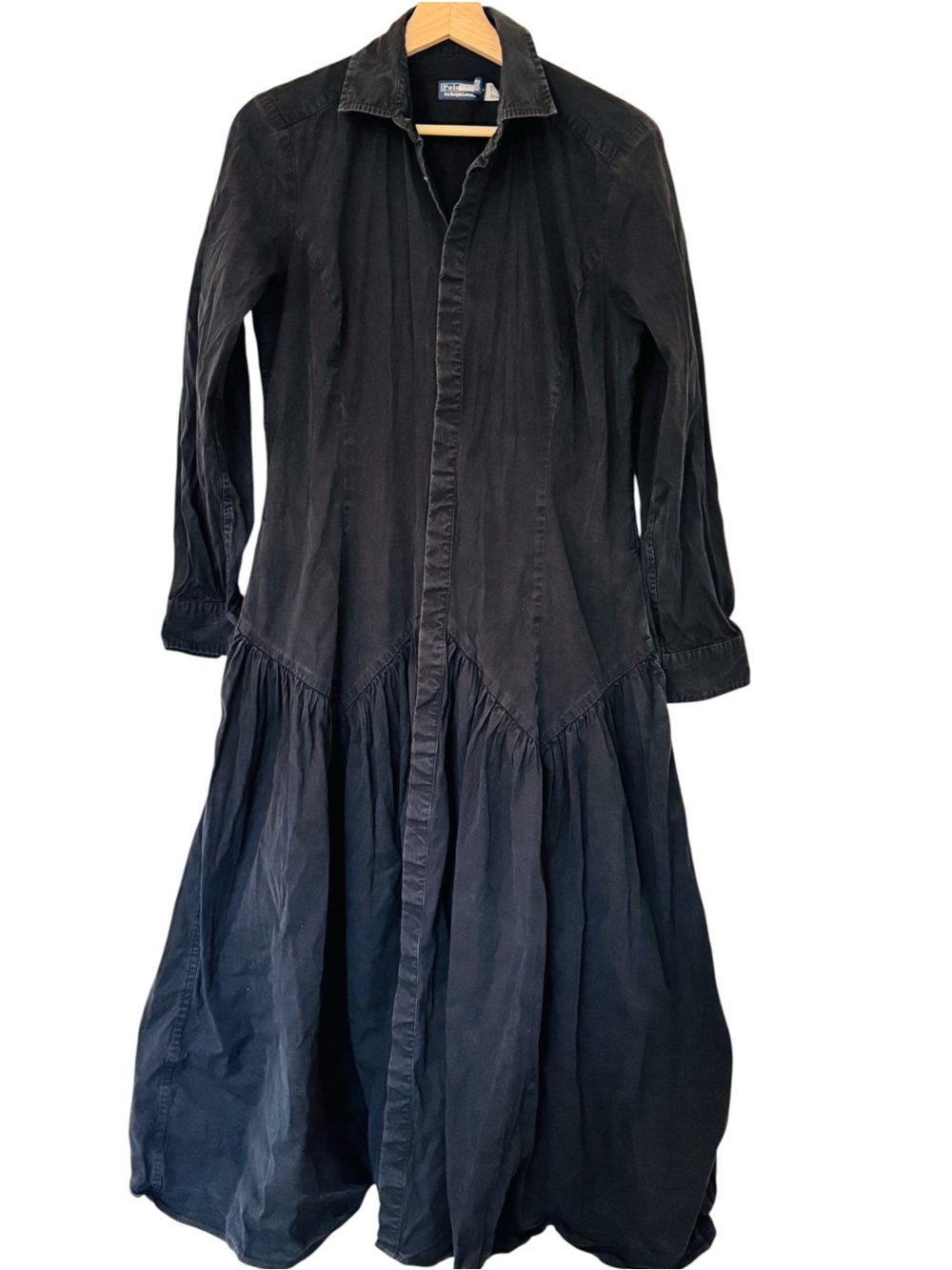 Polo Ralph Lauren Black Long Sleeve Day Dress Women's Button Front Maxi Dress - Picture 2 of 11